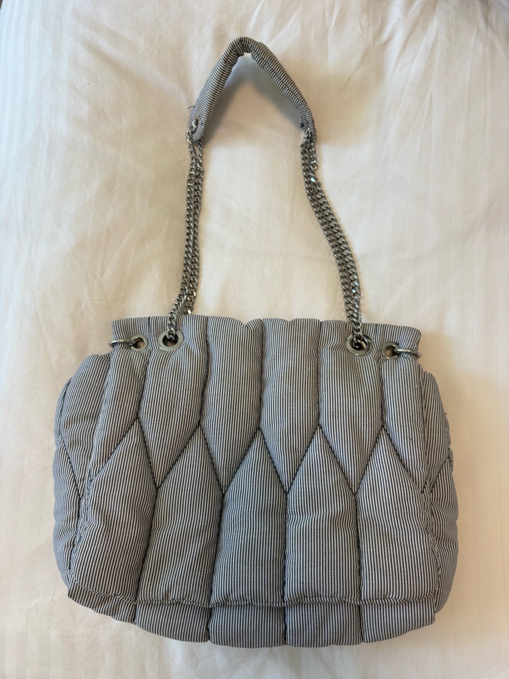 Zara Quilted Pinstripe Shoulder Bag - Gray